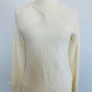 Relativity Ribbed and Waffle Knit Sweater Cream Academia Style Women PM Medium